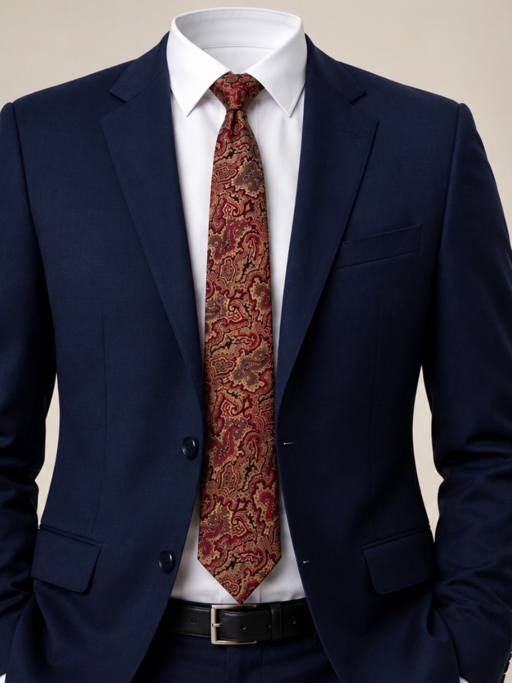 Vintage Christian Dior Paisley Polyester Tie in Maroon, Gold, and Black Shades